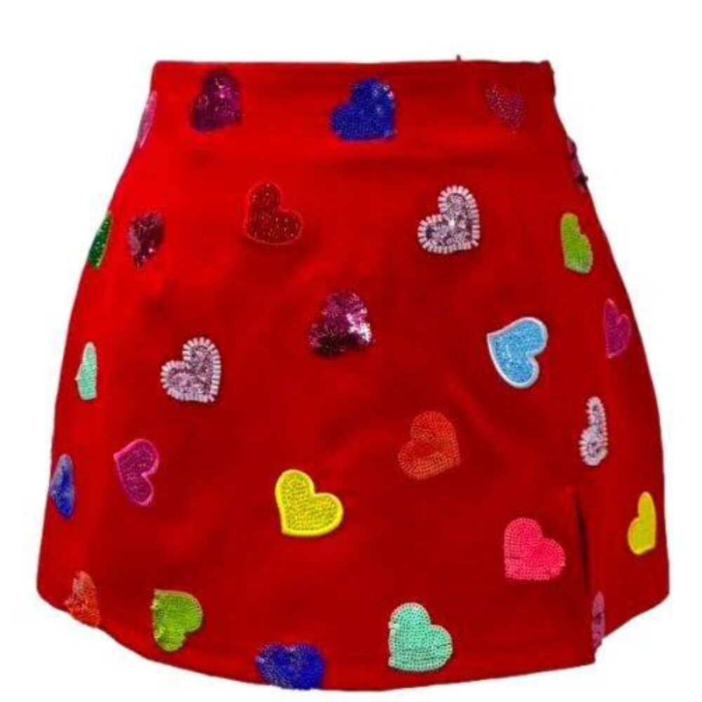 NEW Queen Of Sparkles-Red Multi Rhinestone Heart Skirt